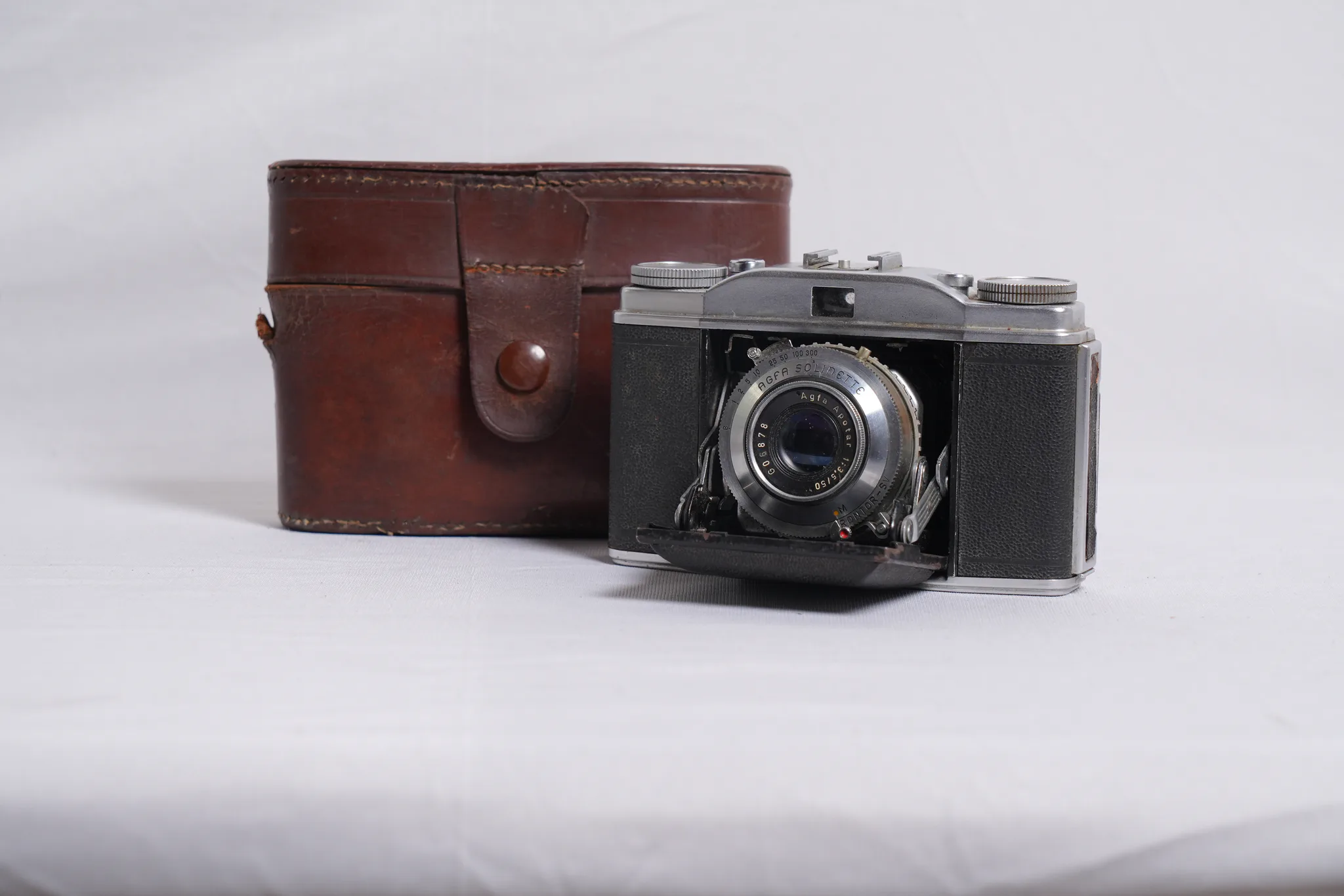 Agfa Solinette Folding Camera with Leather Case — photograph
