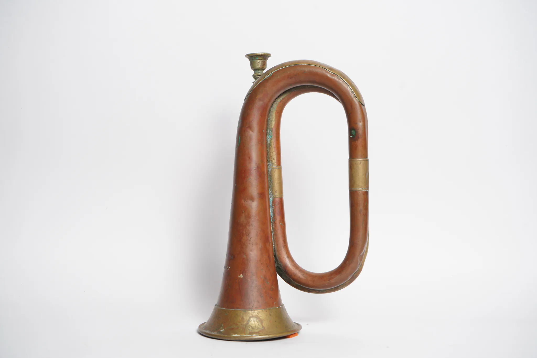 Antique British Military Copper & Brass Field Bugle — photograph