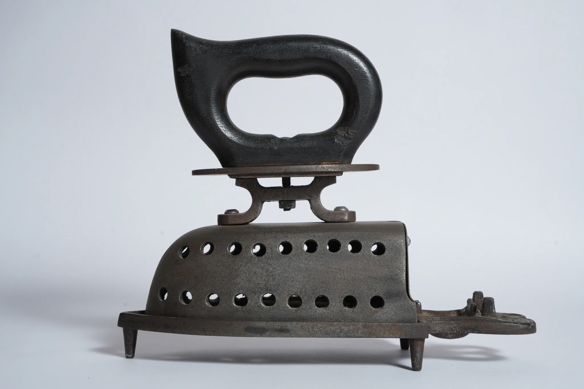 Antique Charcoal Box Iron with Trivet Stand — photograph 1