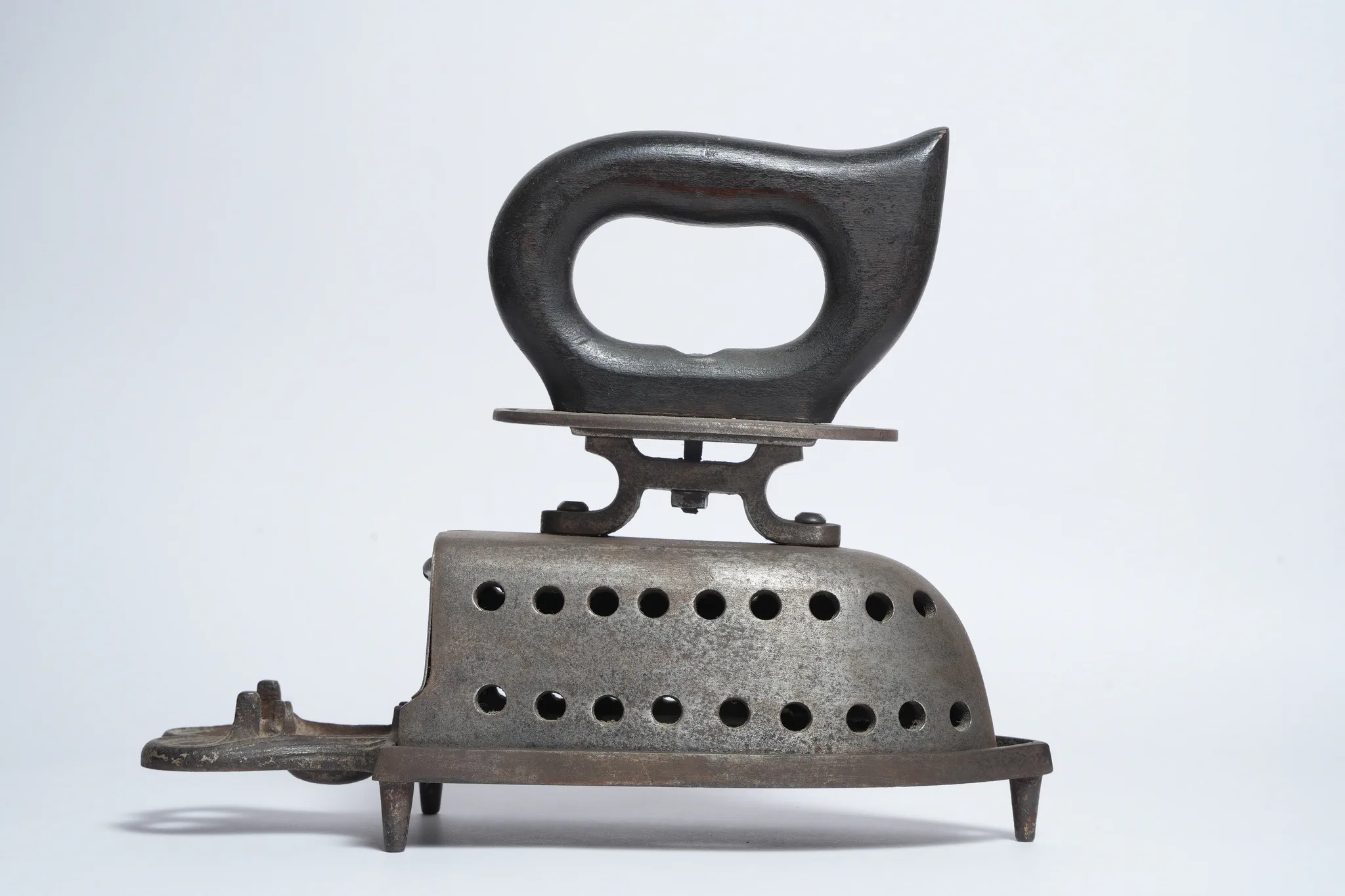 Antique Charcoal Box Iron with Trivet Stand — photograph 2