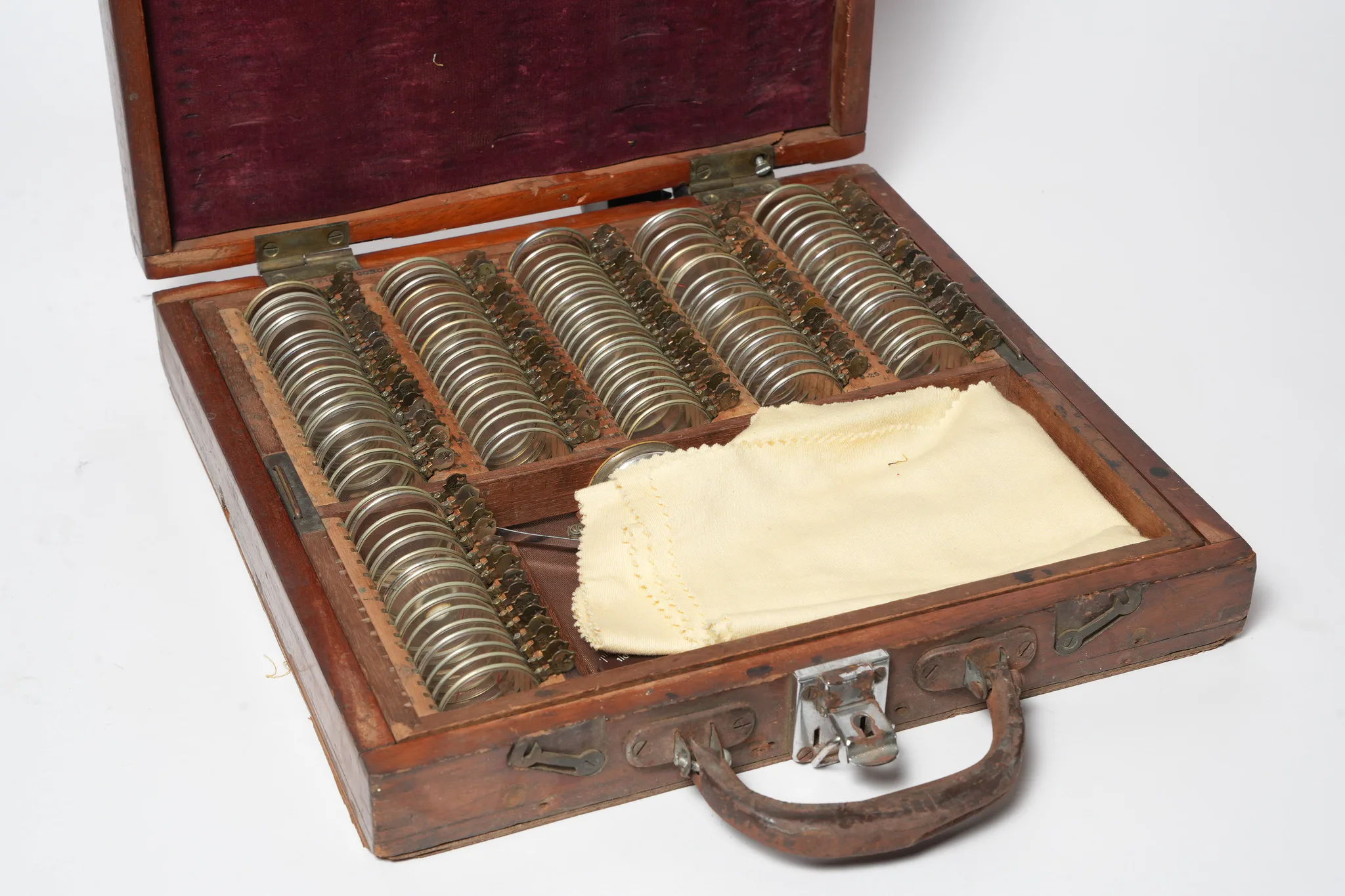 Antique Optician's Trial Lens Set in Timber Case — photograph 4