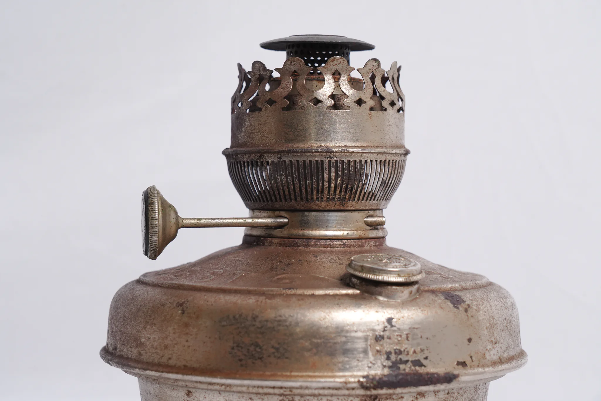 Vintage Metal Kerosene Oil Lamp with Burner — photograph