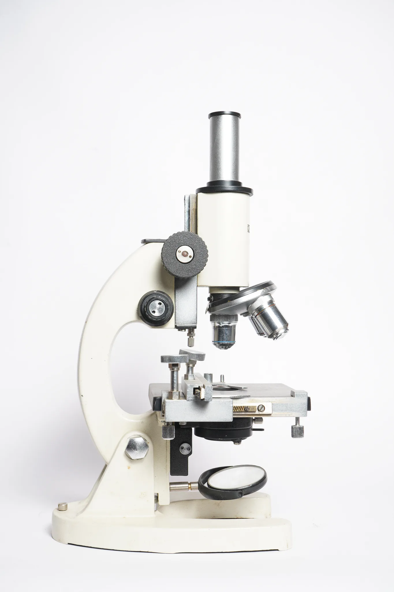 Vintage Ivory Enamel Laboratory Compound Microscope — photograph