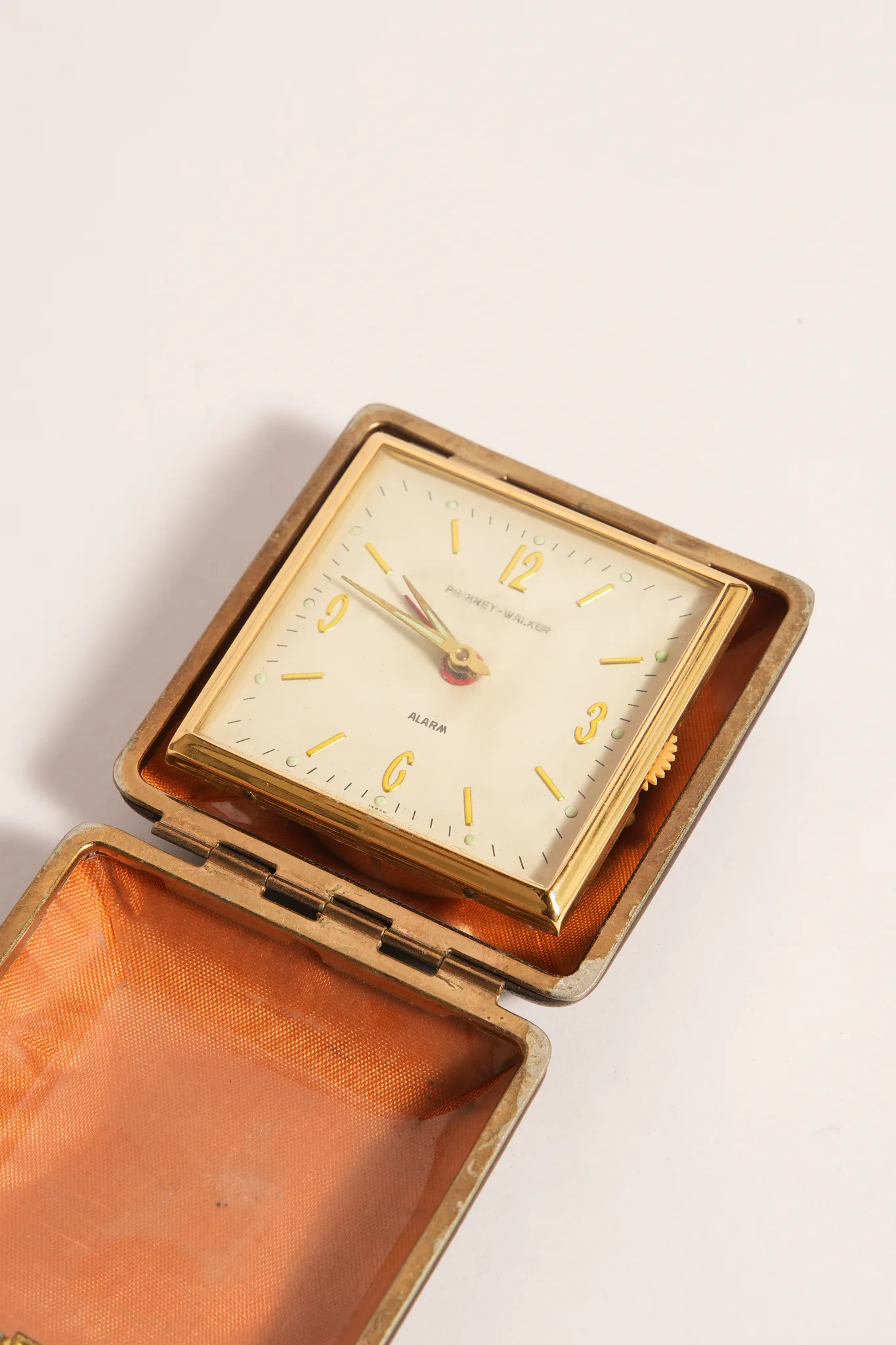 Phinney-Walker Travel Alarm Clock in Brown Case — photograph