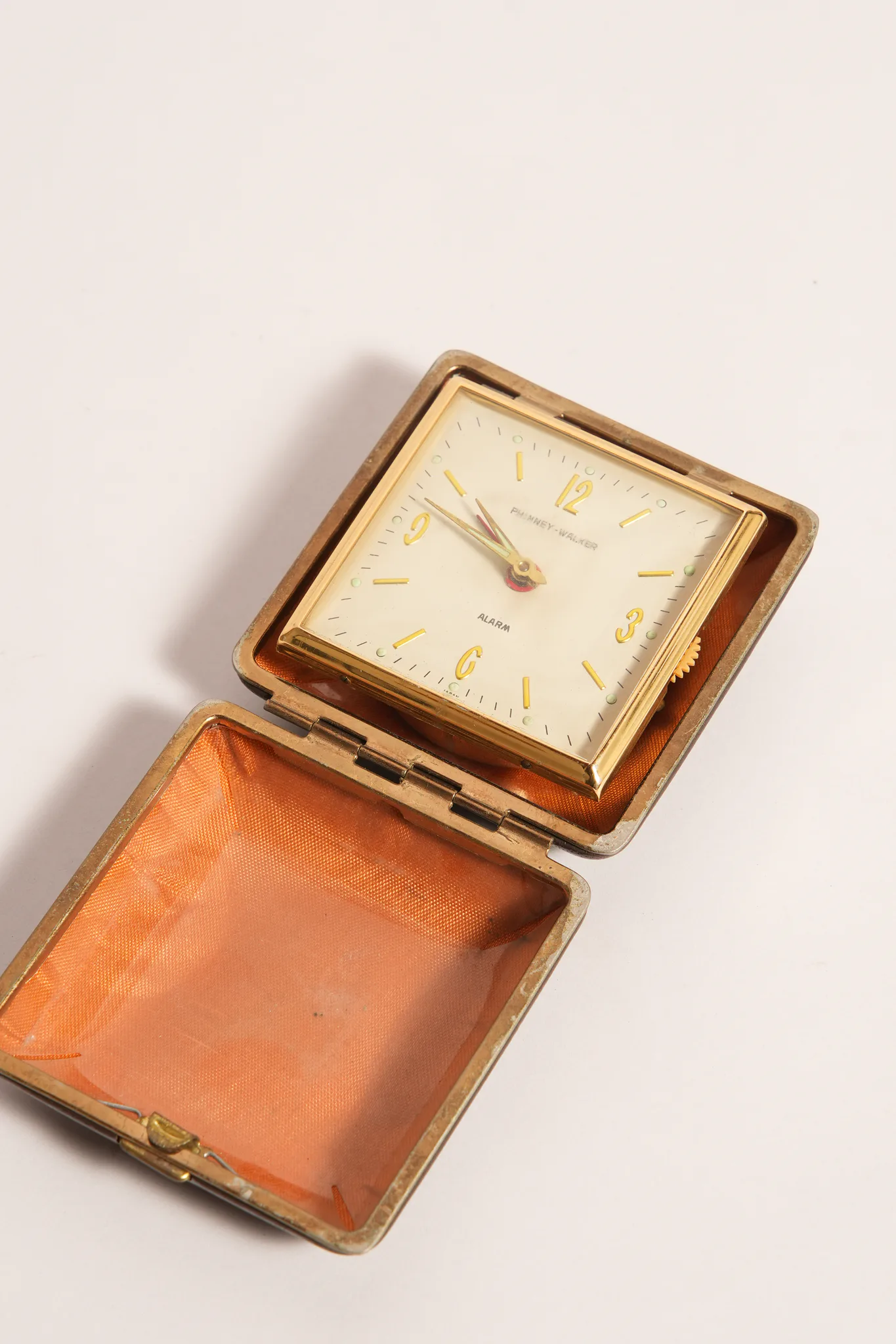 Phinney-Walker Travel Alarm Clock in Brown Case — photograph