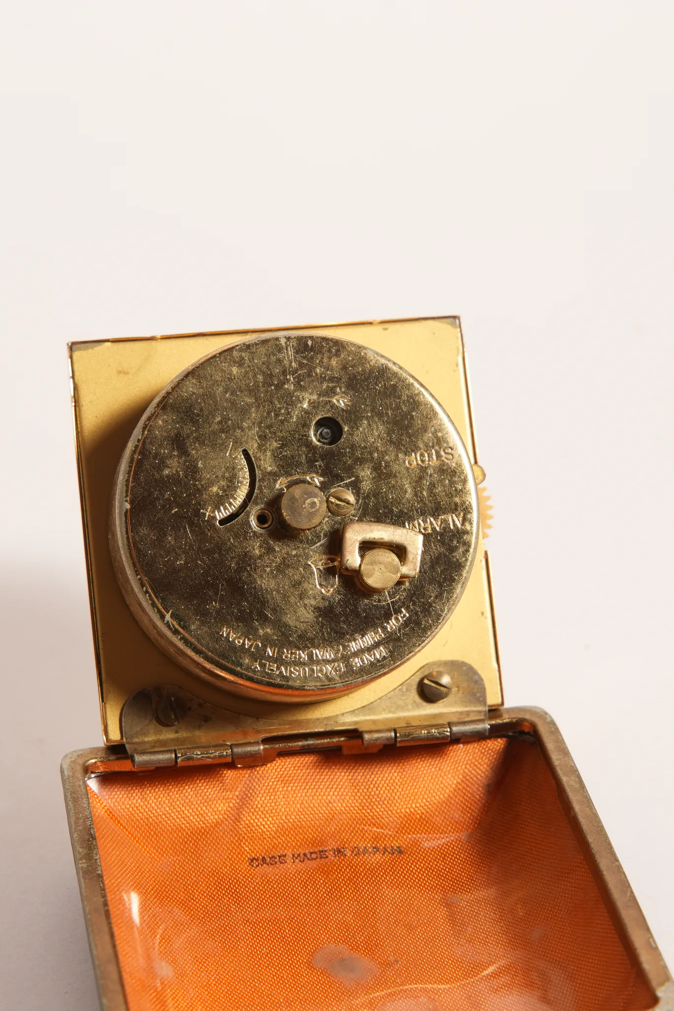 Phinney-Walker Travel Alarm Clock in Brown Case — photograph