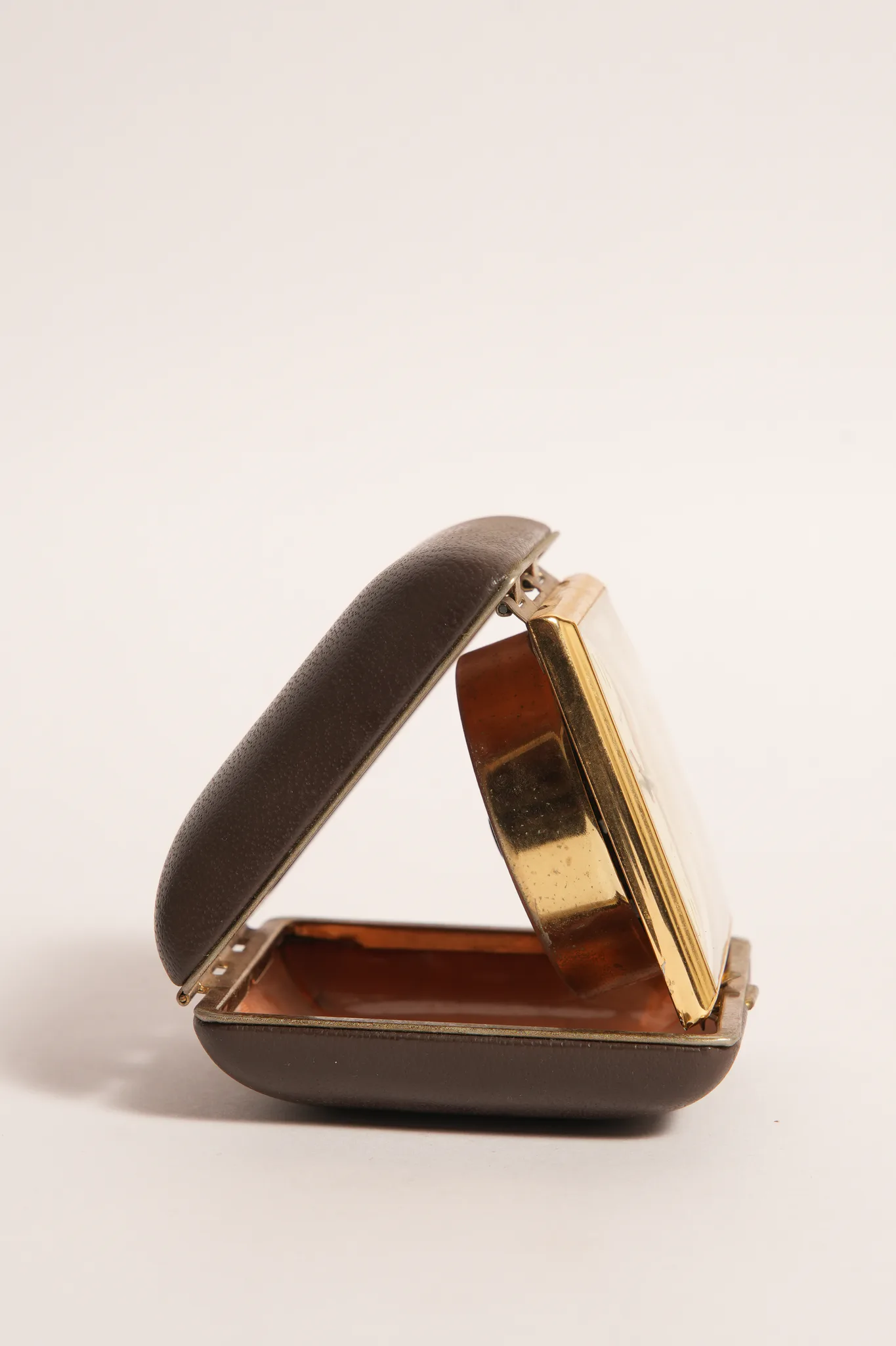 Phinney-Walker Travel Alarm Clock in Brown Case — photograph