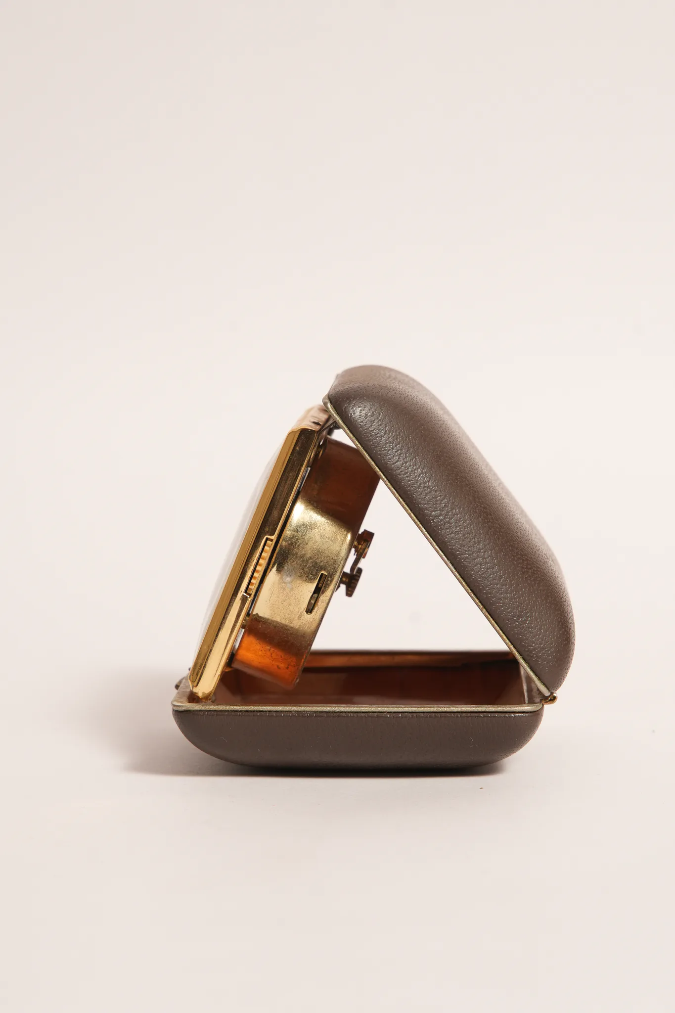 Phinney-Walker Travel Alarm Clock in Brown Case — photograph