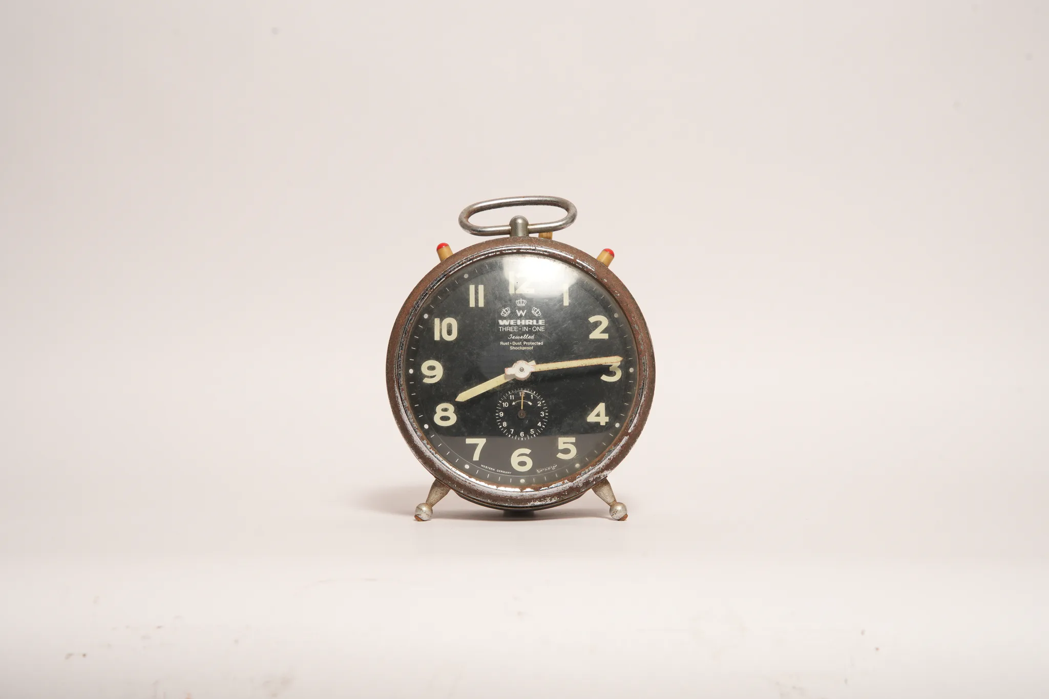Wehrle Three-In-One Jewelled Alarm Clock — photograph