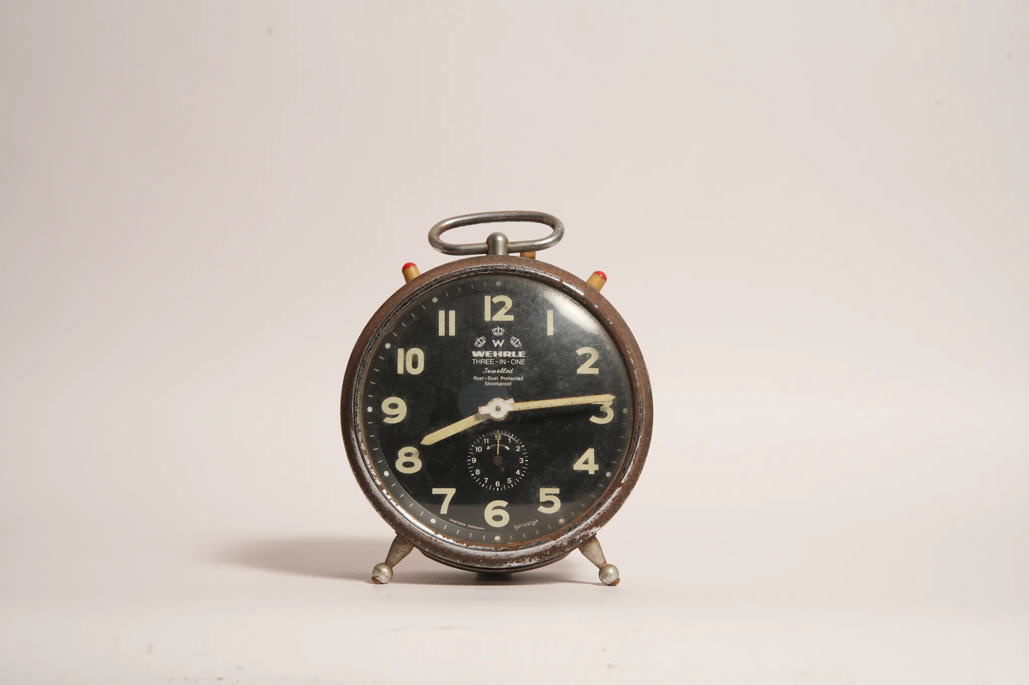 Wehrle Three-In-One Jewelled Alarm Clock — photograph
