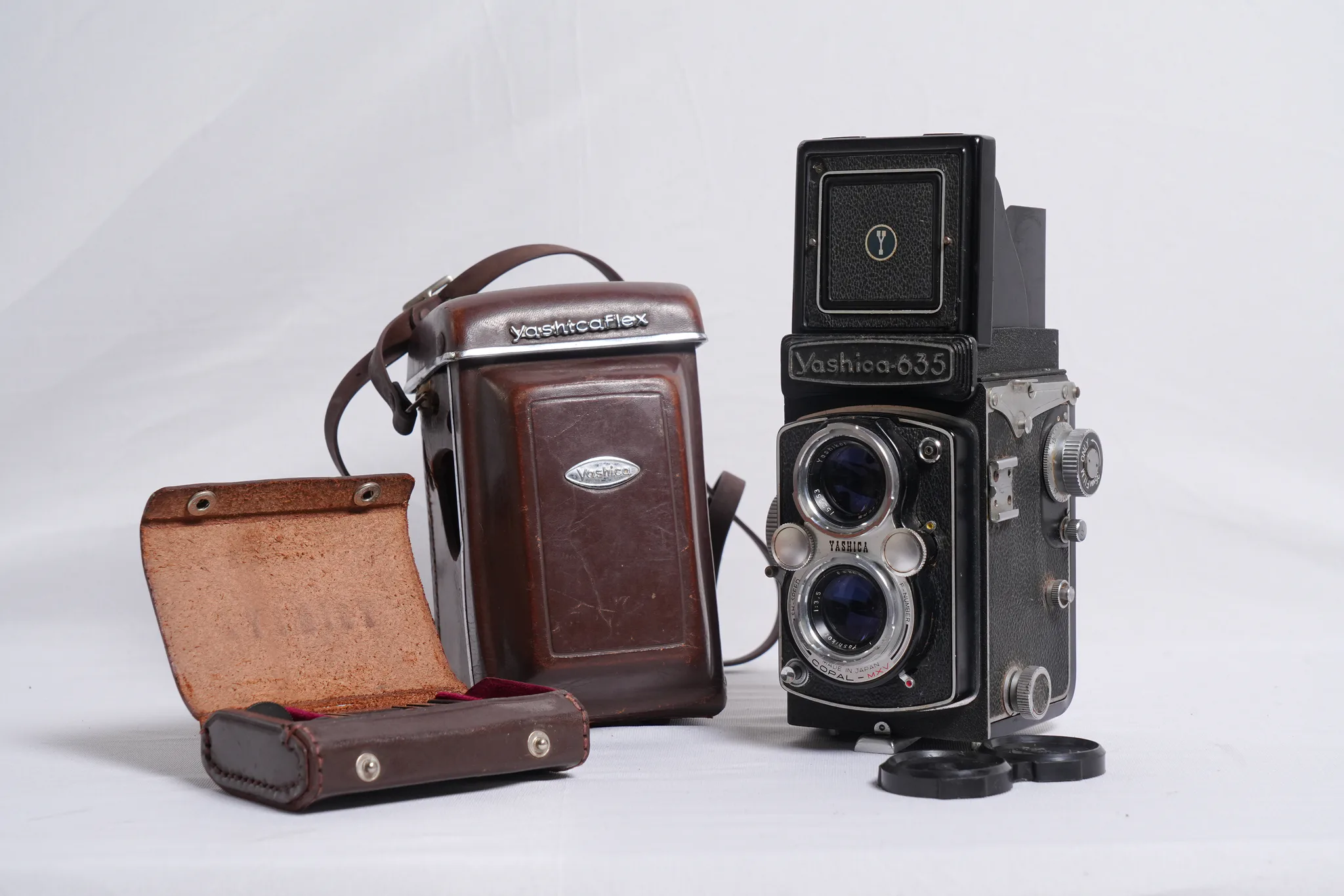 Yashica-635 TLR Film Camera with Leather Case — photograph