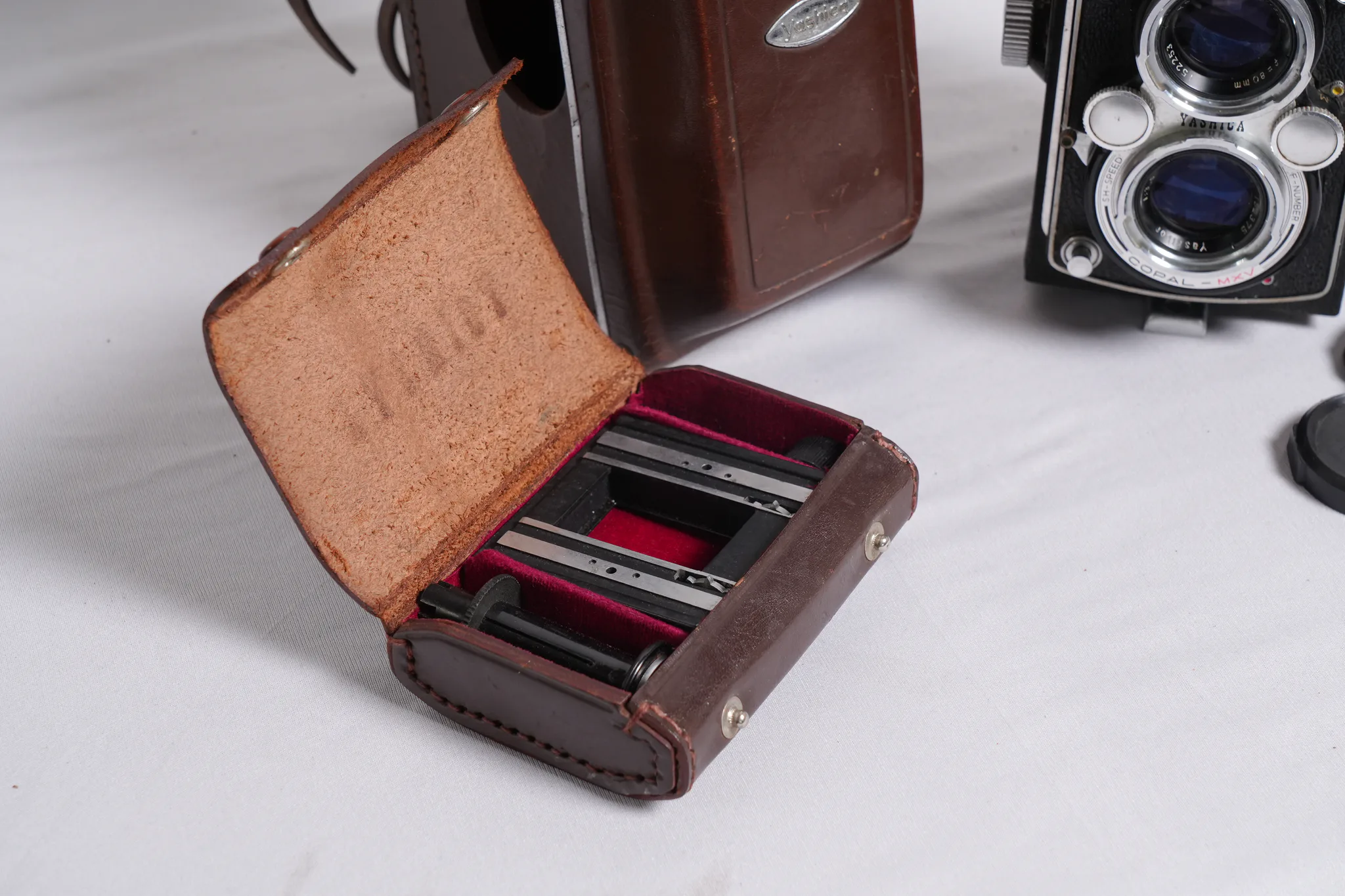 Yashica-635 TLR Film Camera with Leather Case — photograph