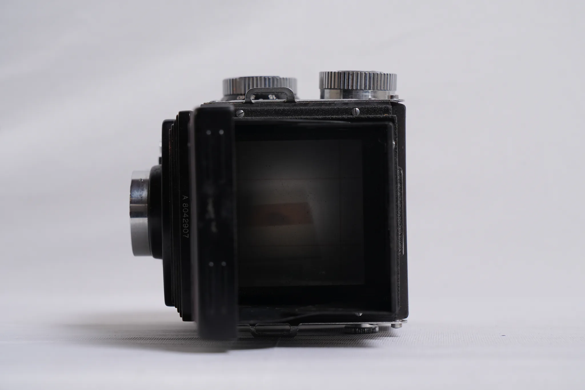 Yashica-A Twin-Lens Reflex Camera with Leather Case — photograph