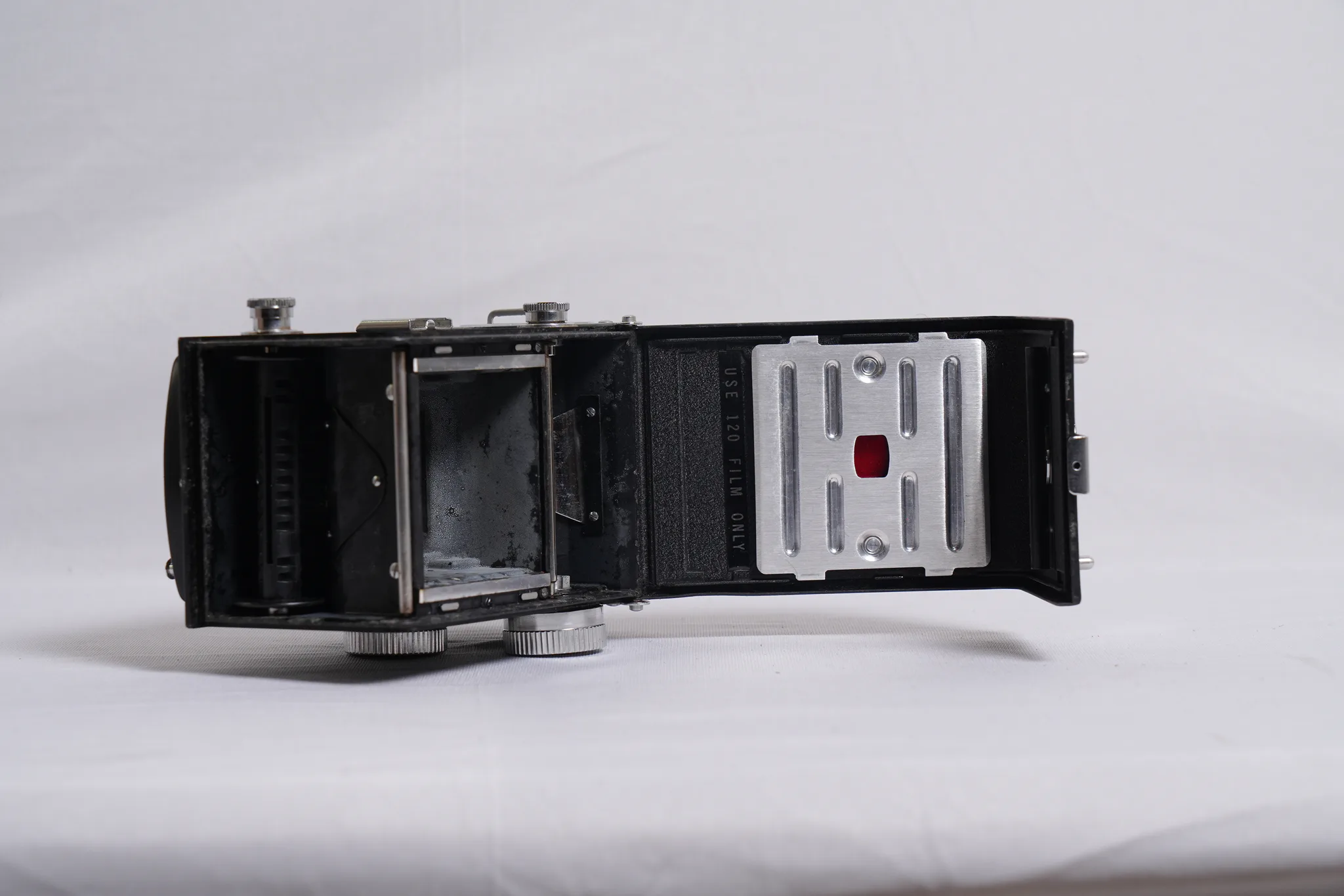 Yashica-A Twin-Lens Reflex Camera with Leather Case — photograph