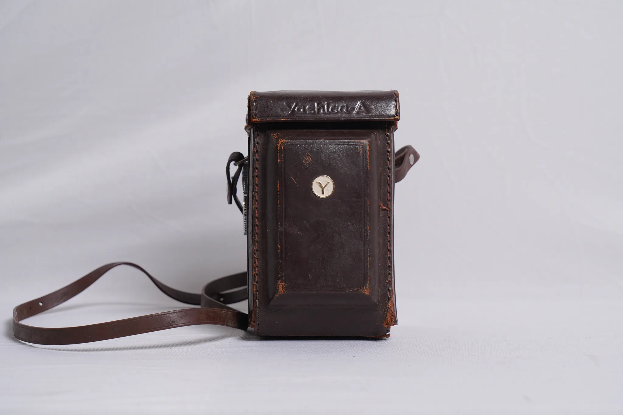 Yashica-A Twin-Lens Reflex Camera with Leather Case — photograph