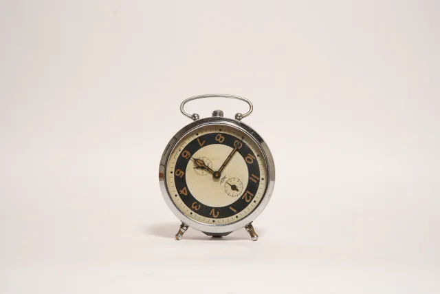 Vintage Swiss Movement Two-Tone Alarm Clock, from Curio's collection