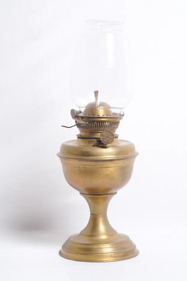 Vintage Hinks Patent Brass Duplex Oil Lamp with Glass Chimney