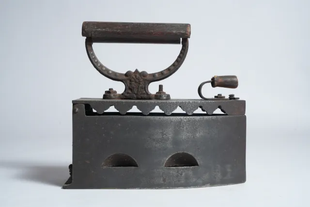 Antique Cast Iron Charcoal Box Iron with Wooden Grip