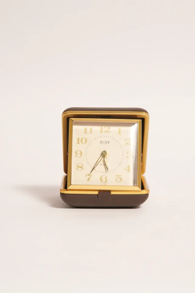Ergo Travel Alarm Clock in Brown Leatherette Case