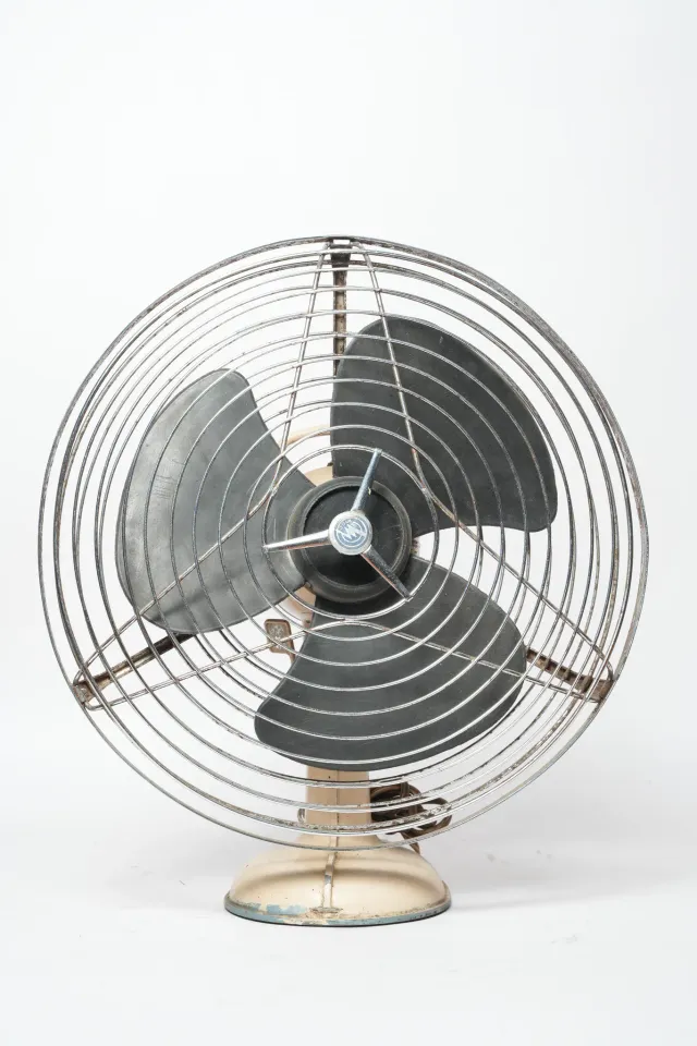 Mid-Century Streamline Electric Desk Fan with Chrome Cage